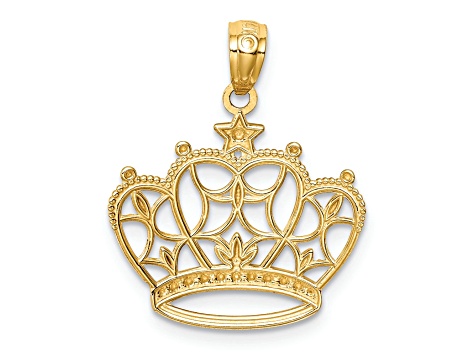 14K Yellow Gold with White Rhodium Diamond-Cut Filigree Crown Pendant
