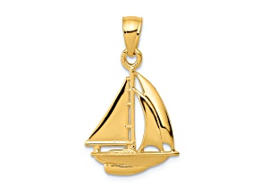 14k Yellow Gold Polished Open-backed Sailboat Pendant
