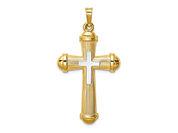 Picture of 14k Yellow Gold and 14k White Gold Polished/Textured Cross with Center Cross Pendant