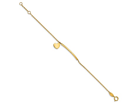 14k Yellow Gold Children's Polished Heart Dangle Bar Bracelet