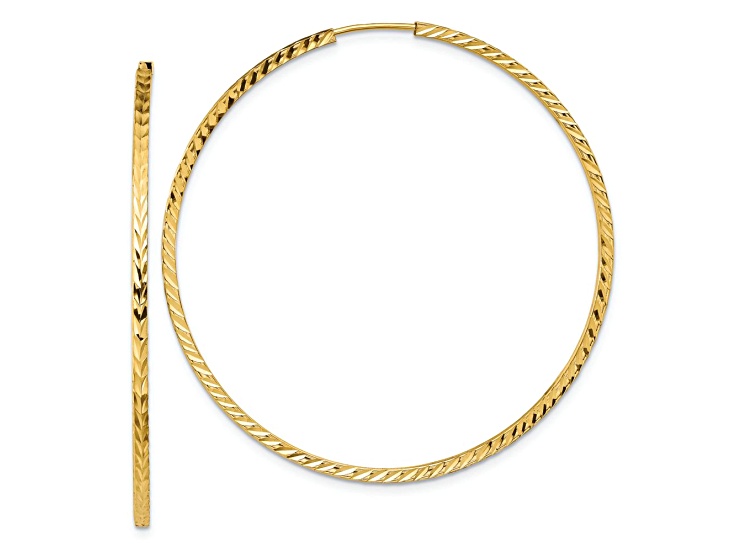 10k Yellow Gold 1 15/16" Diamond-Cut Square Endless Tube Hoop Earrings