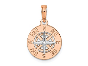 14k White Gold and 14k Rose Gold Textured Mini Nautical Compass Pendant