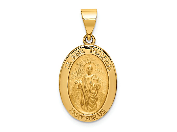 14k Yellow Gold Polished and Satin Saint Jude Thaddeus Medal Pendant ...
