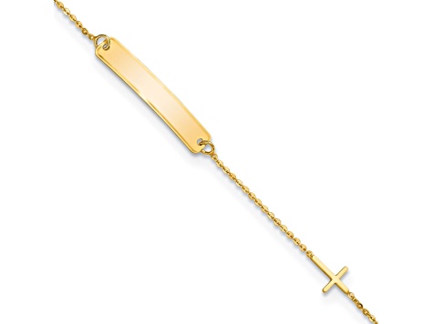 14K Yellow Gold Polished 5.5-inch Cross ID Bracelet