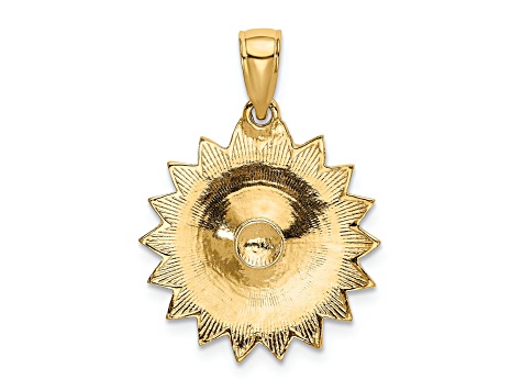 14k Yellow Gold Enameled White Daisy Flower Pendant - 176GSA