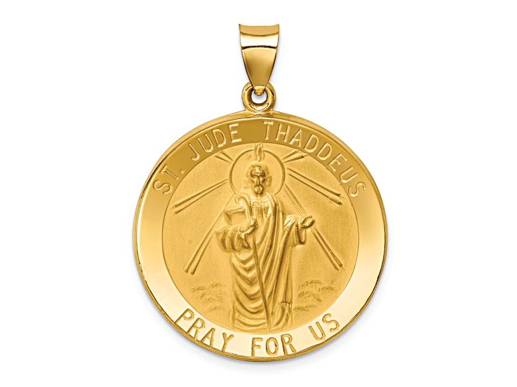 14k Yellow Gold Polished and Satin Saint Jude Thaddeus Medal Pendant