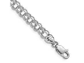 Rhodium Over 14k White Gold 4.75mm Solid Double Link Charm Bracelet