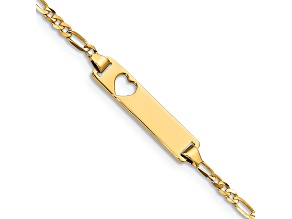 14k Yellow Gold Cut-out Heart Figaro Link ID Bracelet