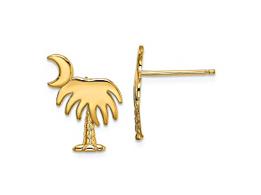 14K Yellow Gold Textured Charleston Palm Tree with Moon Stud Earrings