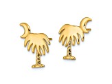 14K Yellow Gold Textured Charleston Palm Tree with Moon Stud Earrings