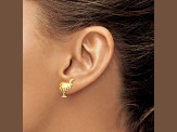 14K Yellow Gold Textured Charleston Palm Tree with Moon Stud Earrings