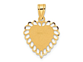 14k Yellow Gold Polished and Satin Border Heart Pendant