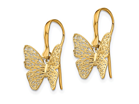 14K Yellow Gold Polished Filigree Butterfly Earrings