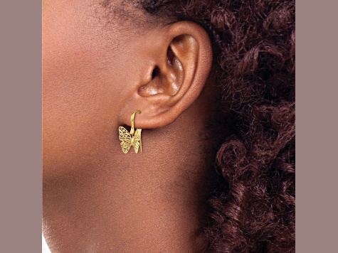 14K Yellow Gold Polished Filigree Butterfly Earrings