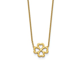14k Yellow Gold Polished Four Leaf Clover Pendant Cable Link 17 Inch Necklace