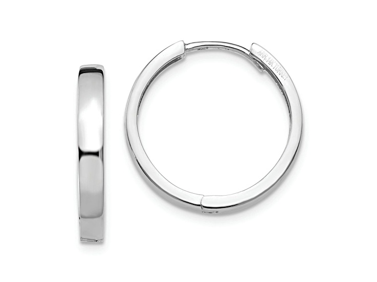 Rhodium Over 14k White Gold 11/16" Hinged Hoop Earrings