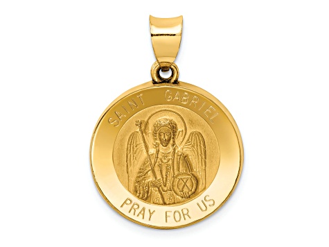 14K Yellow Gold Polished and Satin St Gabriel Medal Hollow Pendant