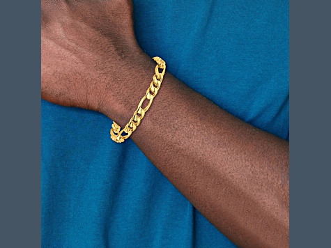 14K Yellow Gold 8mm Hand-Polished Figaro Link Bracelet
