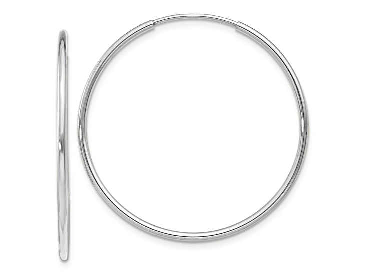 Rhodium Over 14k White Gold 1 3/16" Polished Endless Tube Hoop Earrings