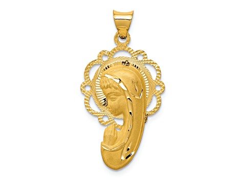 14k Yellow Gold Satin Diamond-Cut and Polished Mary Pendant