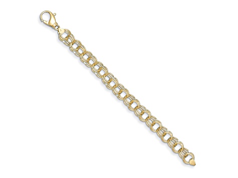 14K Yellow Gold Triple Link 13.5mm 7.5 Inch Charm Bracelet