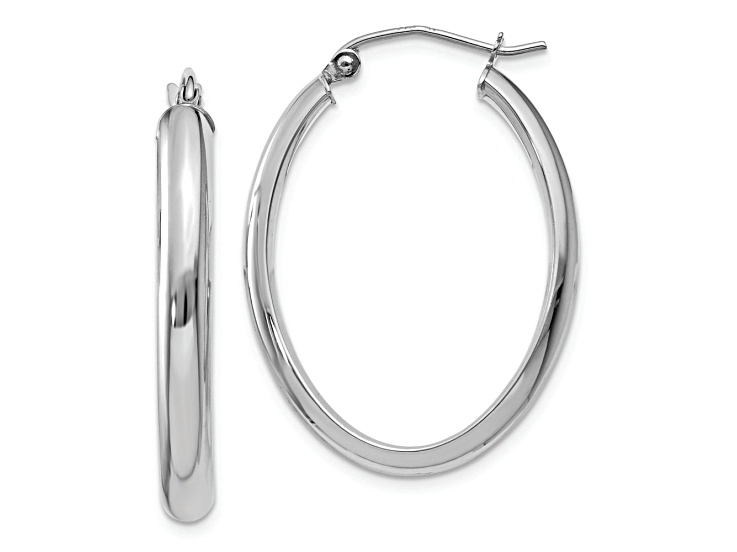 Rhodium Over 14k White Gold Polished 13/16" Oval Hoop Earrings