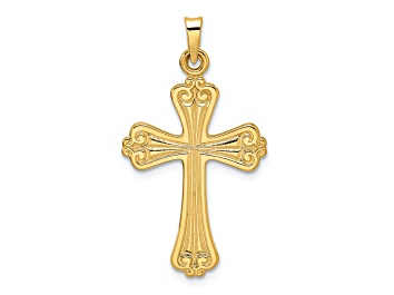 Picture of 14k Yellow Gold Polished and Textured Solid Fancy Design Cross Pendant