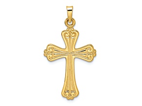 14k Yellow Gold Polished and Textured Solid Fancy Design Cross Pendant