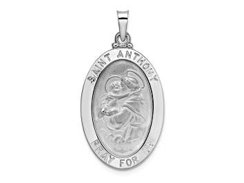 Picture of Rhodium Over 14k White Gold Polished Solid Oval St. Anthony Medal Pendant