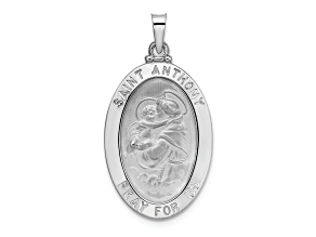 Rhodium Over 14k White Gold Polished Solid Oval St. Anthony Medal Pendant