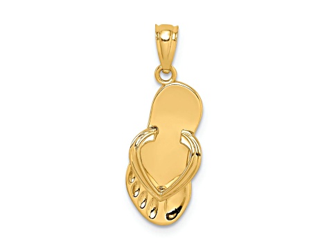 14k Yellow Gold 3D Flip Flop Pendant