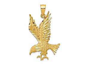 14k Yellow Gold Polished Diamond-Cut and Satin Eagle Pendant