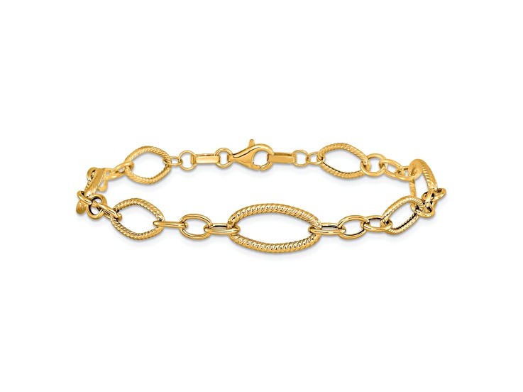 14k Yellow Gold Polished and Textured 9mm Fancy Link Bracelet