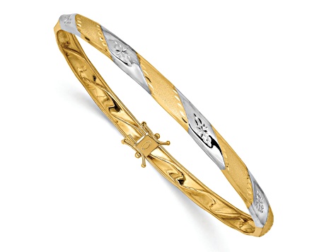 14K Two-tone Yellow and White Gold Polished Satin Diamond-cut Flexible Bangle