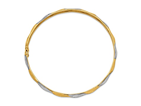 14K Two-tone Yellow and White Gold Polished Satin Diamond-cut Flexible Bangle