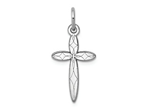 Rhodium Over 14k White Gold Laser Designed Cross Charm