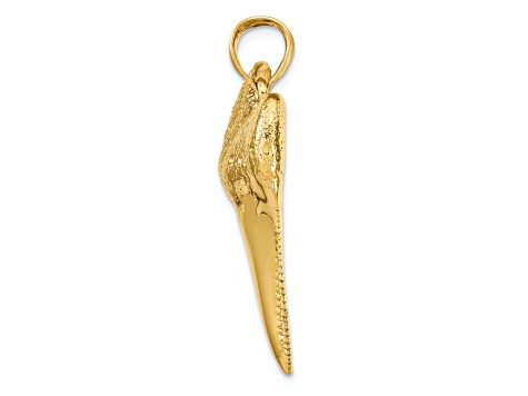 14k Yellow Gold Solid Polished and Textured 3D Shark Tooth Pendant