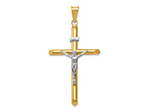 14K Yellow and White Gold Polished Jesus Crucifix Pendant