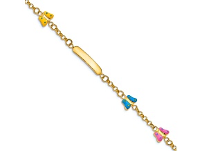 14k Yellow Gold Children's Enameled Butterflies ID Bracelet