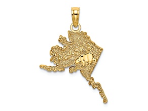 14k Yellow Gold Polished and Textured Alaska Map Charm