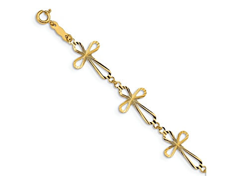 14k Yellow Gold Diamond-Cut Open Cross Link Bracelet