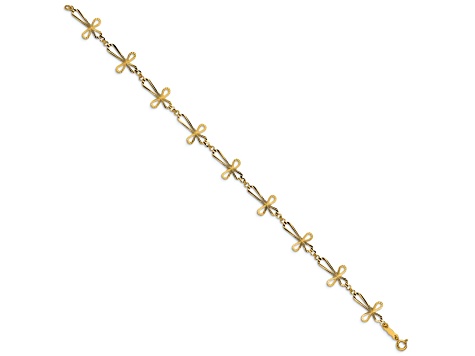 14k Yellow Gold Diamond-Cut Open Cross Link Bracelet