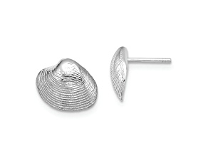 Rhodium Over 14K White Gold Textured Clam Shell Stud Earrings