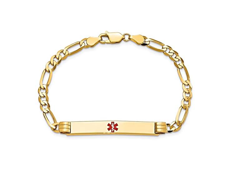 14k Yellow Gold Medical Red Enamel Figaro ID Bracelet