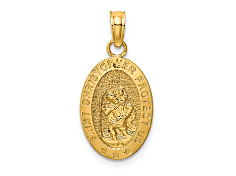 14K Yellow Gold Saint Christopher Medal Pendant