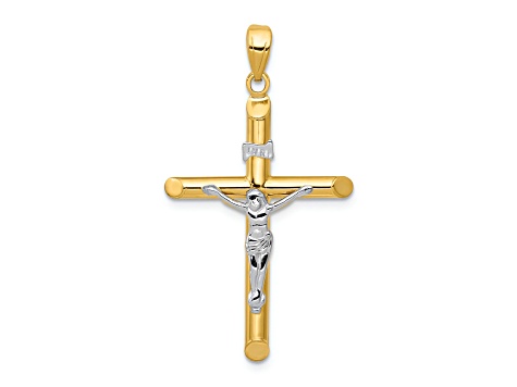 14K Yellow and White Gold Hollow Crucifix Pendant