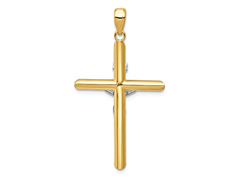 14K Yellow and White Gold Hollow Crucifix Pendant