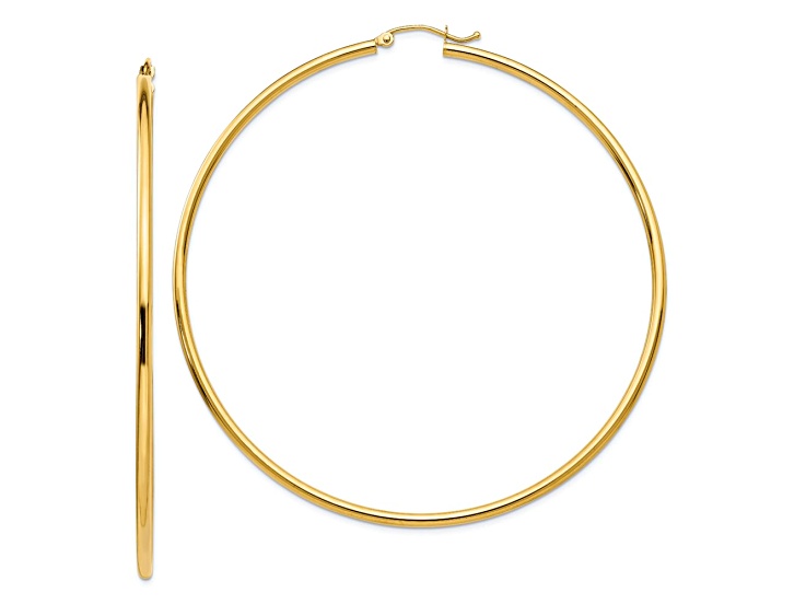 14k Yellow Gold 2 3/4" Polished Tube Hoop Earrings