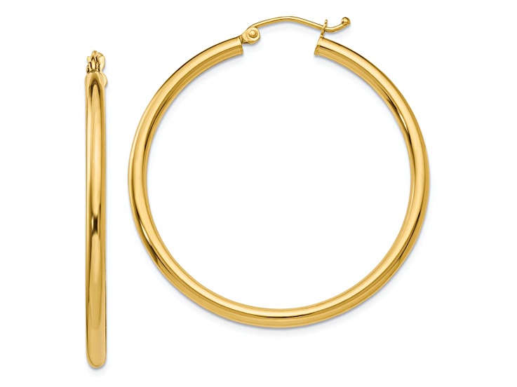 10k Yellow Gold Polished 1 9/16" Tube Hoop Earrings