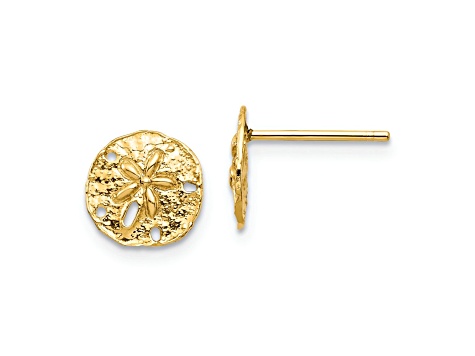 14k Yellow Gold Textured 8.44mm Sand Dollar Stud Earrings